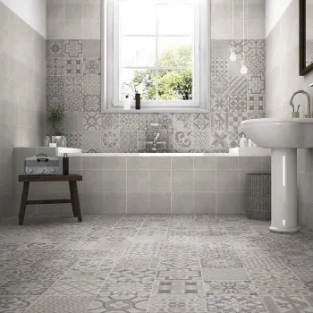 Skyros Delft Grey Wall and Floor Tiles Bathroom Roomset