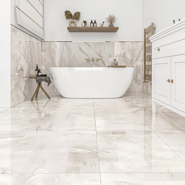 Reale Light Grey Onyx Marble Effect Polished Porcelain Tile