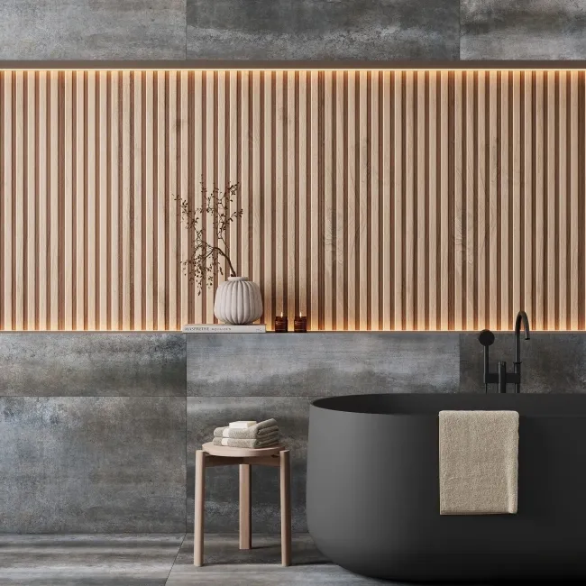 Dakaris Golden Slatted Wood Effect Matt Porcelain Tile