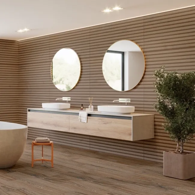 Dakaris Nut Slatted Wood Effect Matt Porcelain Tile