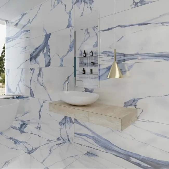 Calacatta Blue Marble Effect Polished Porcelain Wall and Floor Tile