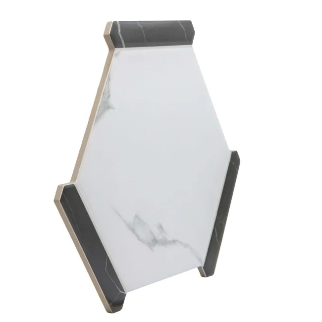 Fusion White Marble Effect & Black Border Hexagon Tile