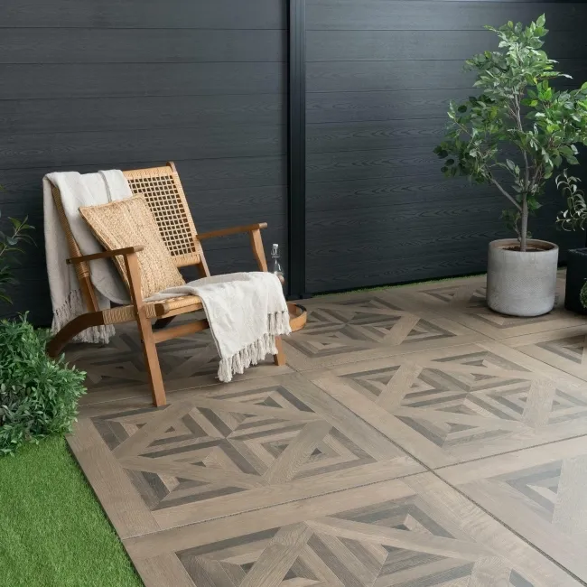 Galloway Walnut Brown Parquet Effect 20mm Porcelain Paving Slabs