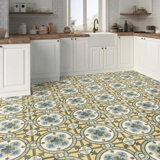 Granada Green Victorian Patterned Matt Ceramic Floor Tile