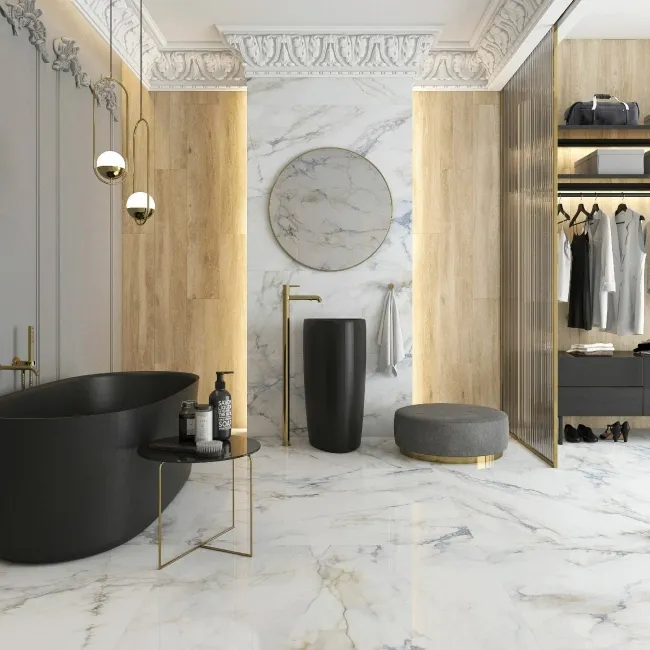 Mare Blue Marble Effect Large Polished Porcelain Floor Tile