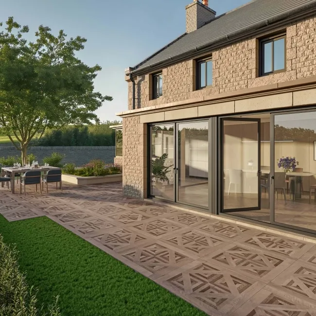 Galloway Walnut Brown Parquet Effect 20mm Porcelain Paving Slabs