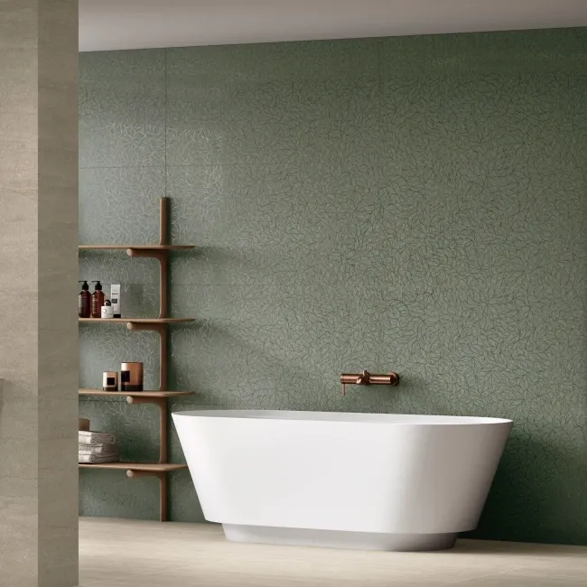 Roca Jade Floral Decor Green Matt Porcelain Wall Tile