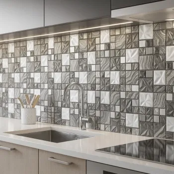 Fabric Grey Swirl Glass Mosaic