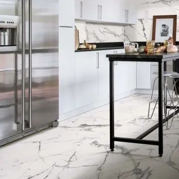 The Room Marble White Polished Porcelain Wall and Floor Tile 600x1200 Kitchen Roomset