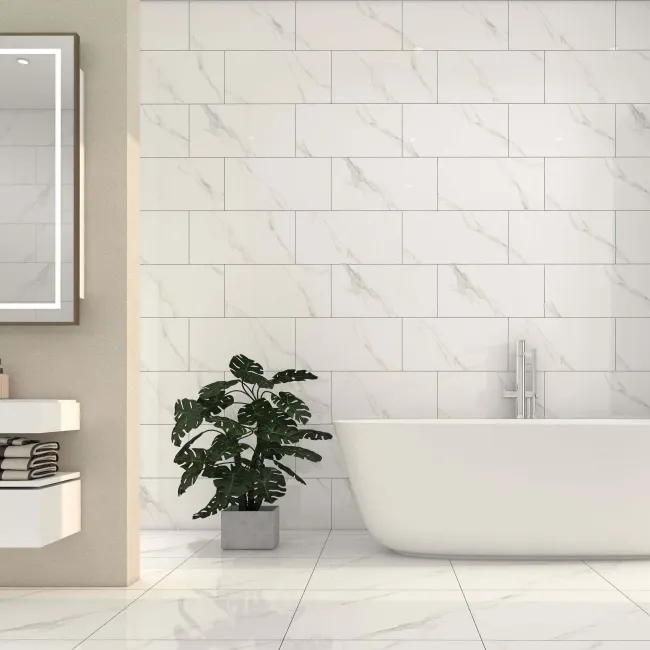 Alaskan Calacatta White Marble Effect Polished Porcelain Wall and Floor Tile
