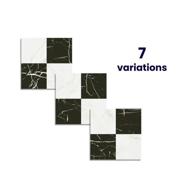 Marble Chess Effect Black & White Matt Porcelain Tile