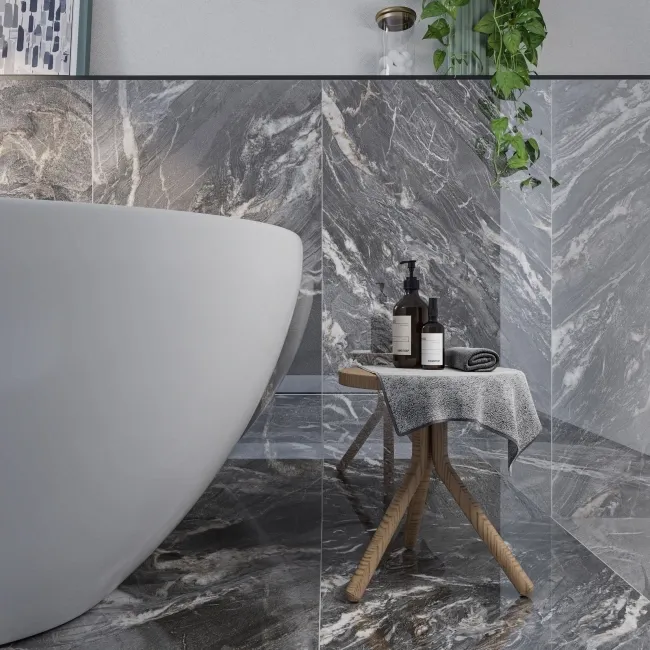 Aroma Grey Marble Effect Polished Porcelain Wall and Floor Tile