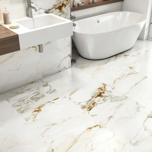Barnaby White Marble Effect Matt Porcelain Floor Tile