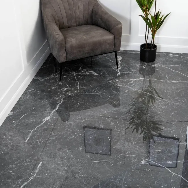 Blu Del Belgio Black Large Polished Marble Effect Porcelain Tile