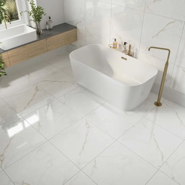 Carrera Gold Marble Effect Rectified Polished Porcelain Floor Tile