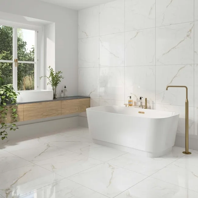 Carrera Gold Marble Effect Rectified Polished Porcelain Floor Tile