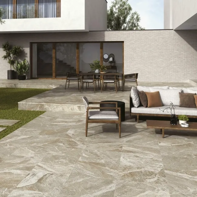 Chantal Greige Marble Effect Matt Porcelain Large Outdoor Slab Tile