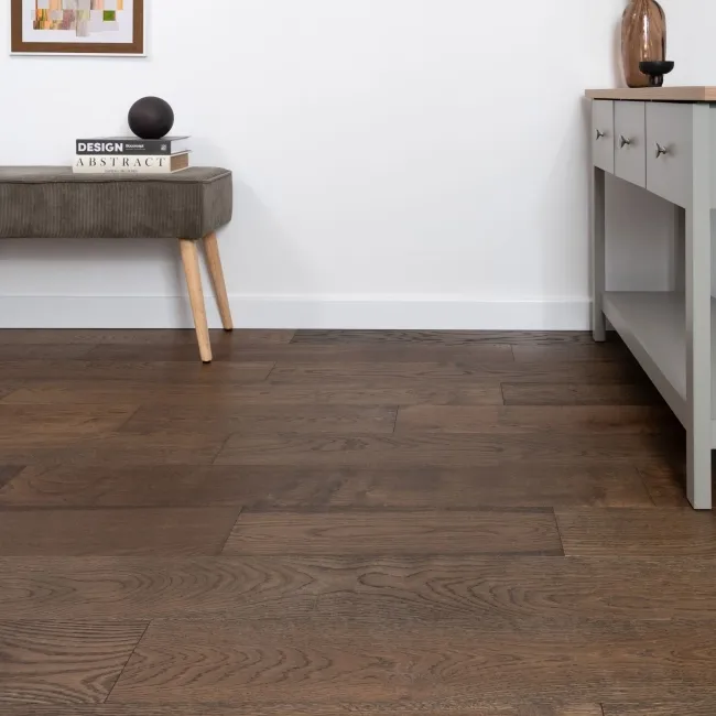 Delamere Dark Smoked Brushed Oak Engineered Wood Flooring 13x150mm Oiled