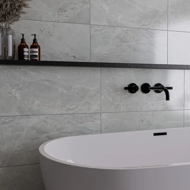 Fior Di Bosco Light Grey Marble Effect Gloss Ceramic Wall Tile