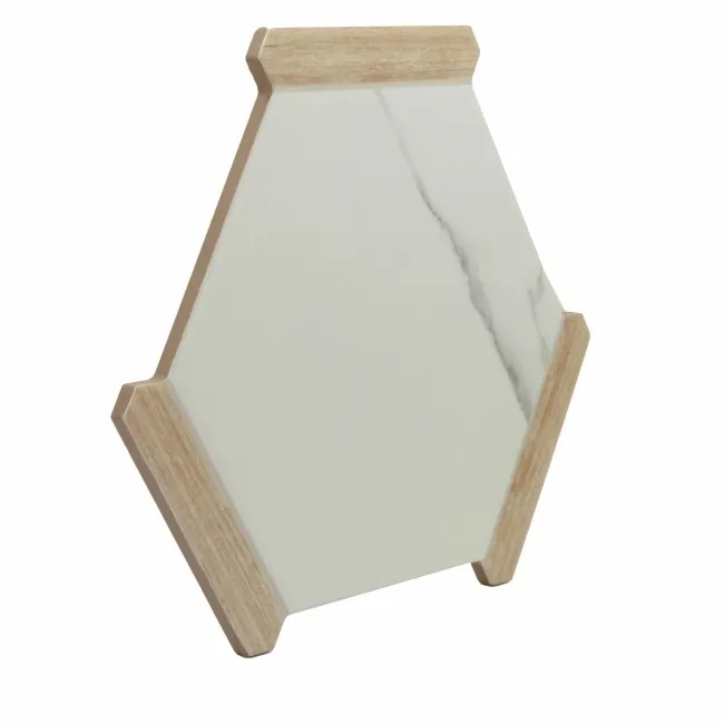 Fusion White Marble Effect & Oak Border Hexagon Tile