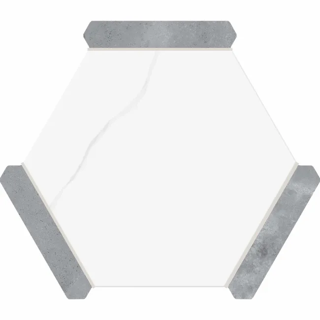 Fusion White Marble Effect & Stone Border Hexagon Tile