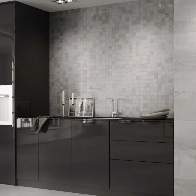 Metal Silver Rectified Porcelain Mosaic