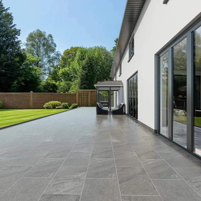 Piazza Grey Stone Effect Matt Porcelain Large Outdoor Slab Tile