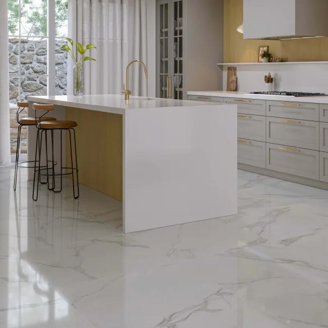 Place White Marble Effect Large Polished Porcelain Tile