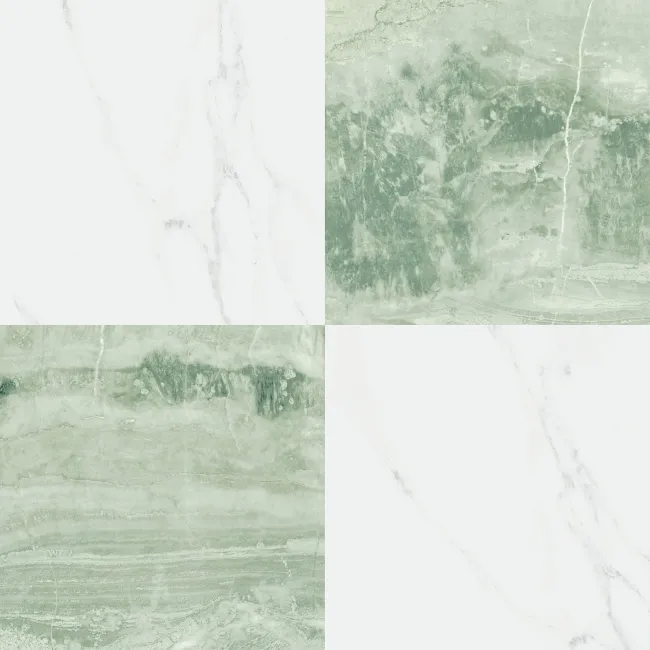 Marble Chess Effect Green & White Matt Porcelain Tile