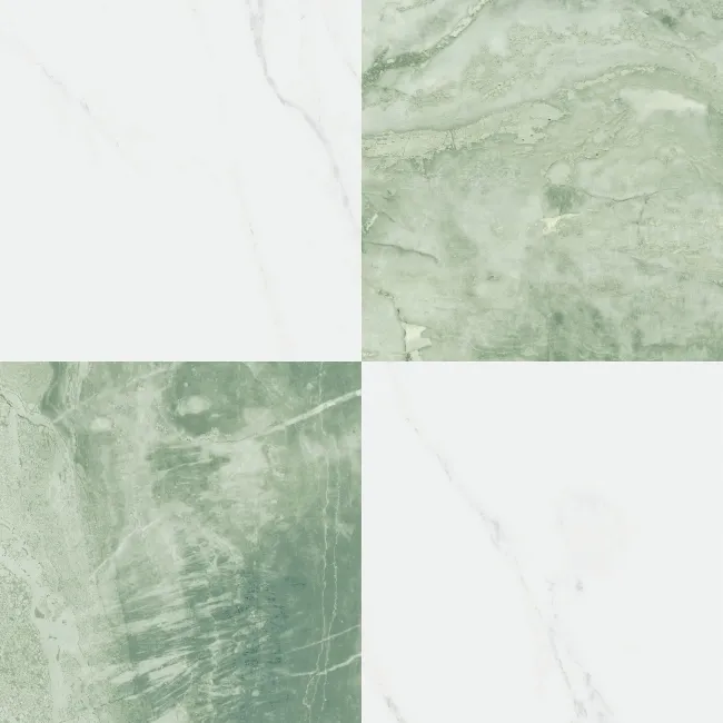 Marble Chess Effect Green & White Matt Porcelain Tile