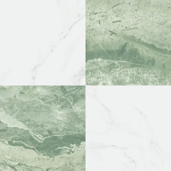 Marble Chess Effect Green & White Matt Porcelain Tile