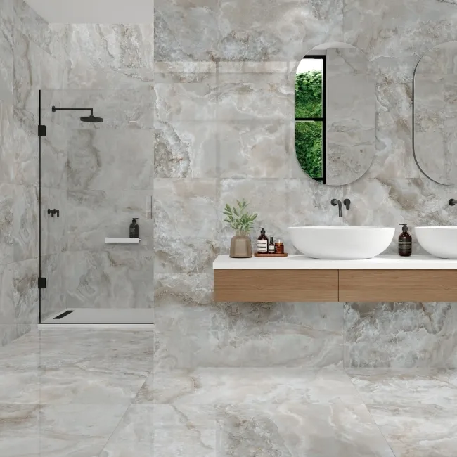 Scarlet Grey Onyx Marble Effect Polished Porcelain Tile