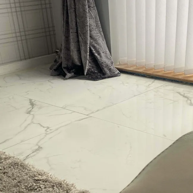 Carrera White Marble Effect Rectified Polished Porcelain Floor Tile