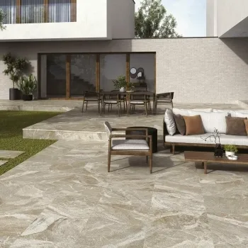 Chantal Greige Marble Effect Matt Porcelain Large Outdoor Slab Tile