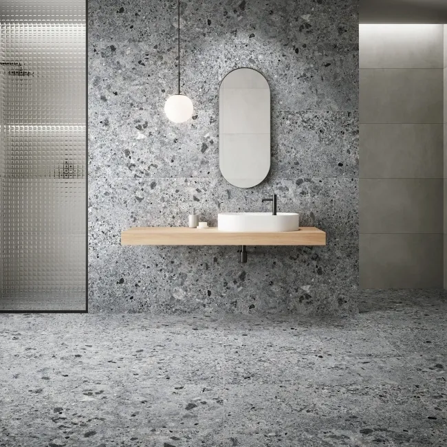 Jaya Graphite Terrazzo Effect Matt Porcelain Wall and Floor Tile