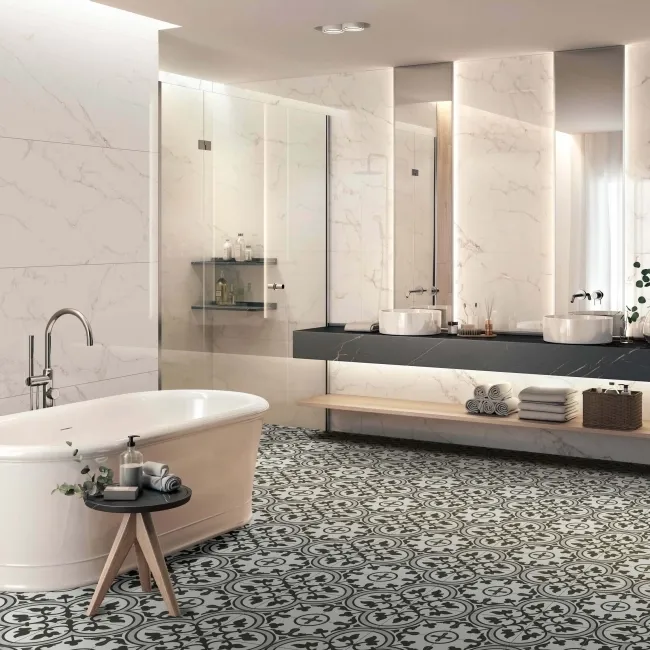 Avon Grey Victorian Patterned Matt Ceramic Floor Tile