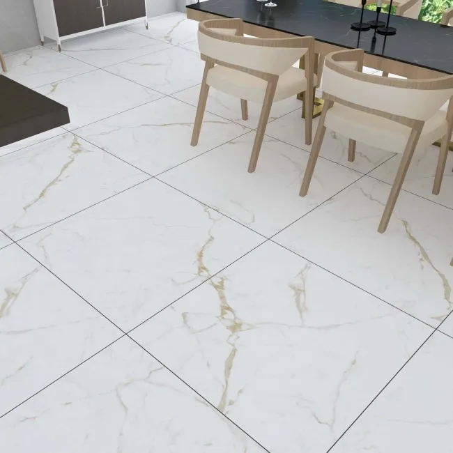 Carrera Gold Marble Effect Rectified Large Matt Porcelain Floor Tile