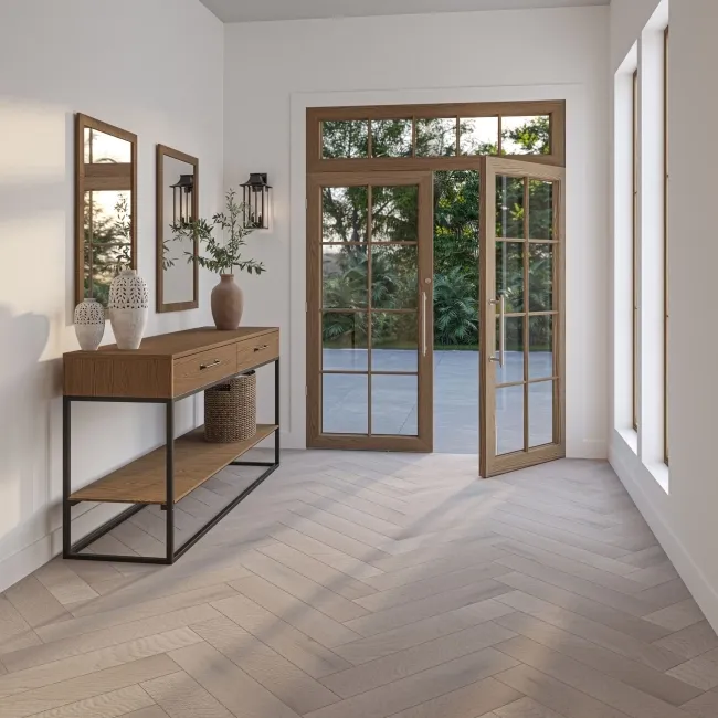 Delamere Herringbone Light Grey Oak Engineered Wood Flooring 13mm Oiled