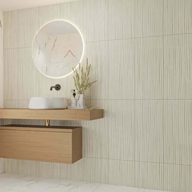 Fior Di Bosco Ivory Decor Marble Effect Gloss Ceramic Wall Tile