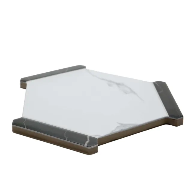 Fusion White Marble Effect & Black Border Hexagon Tile