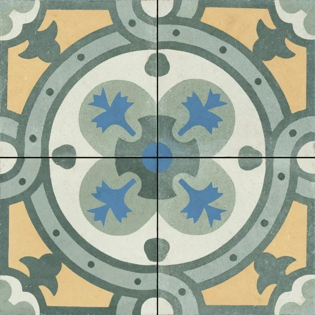 Granada Green Victorian Patterned Matt Ceramic Floor Tile