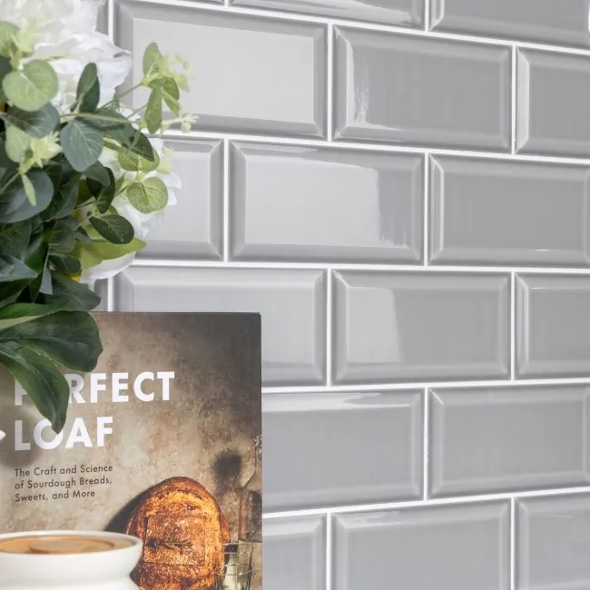 Metro Retro Bevelled Smokey Grey Gloss Wall Tile