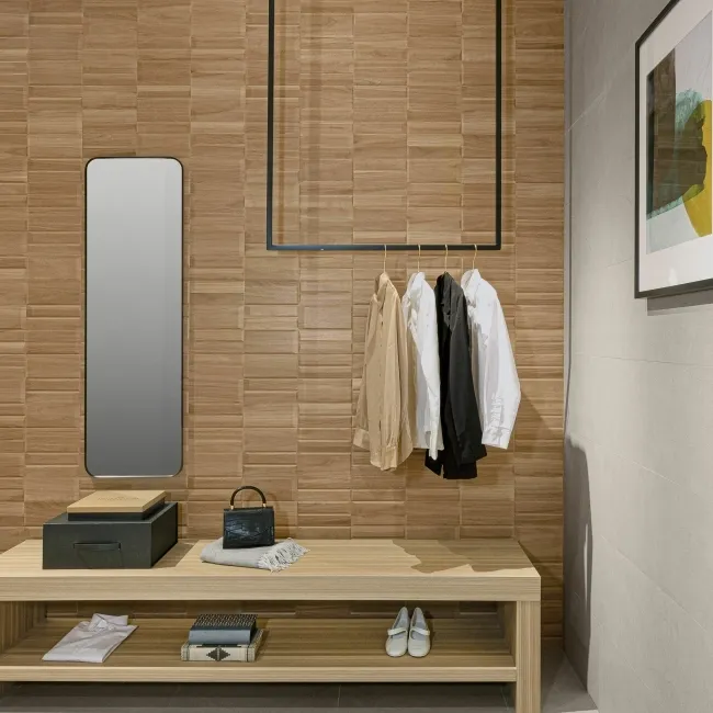 Nogal Block Decor Brown Wood Effect Matt Ceramic Wall Tile