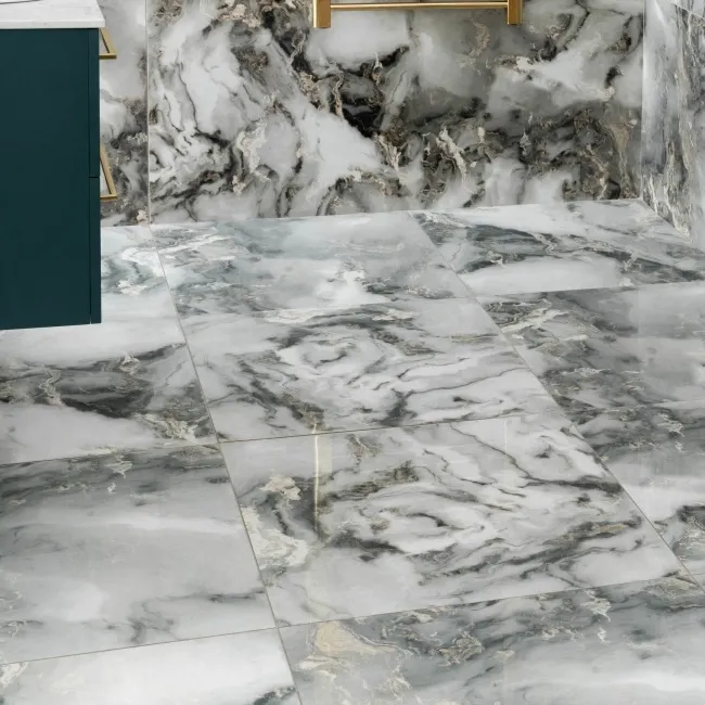 Sky Grey Marble Effect Polished Porcelain Floor Tile