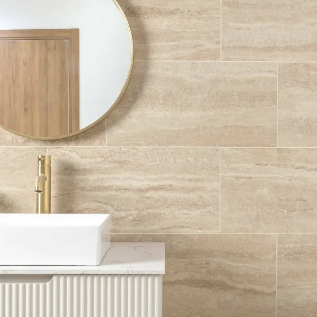 Travertino Beige Stone Effect Matt Porcelain Wall & Floor Tile
