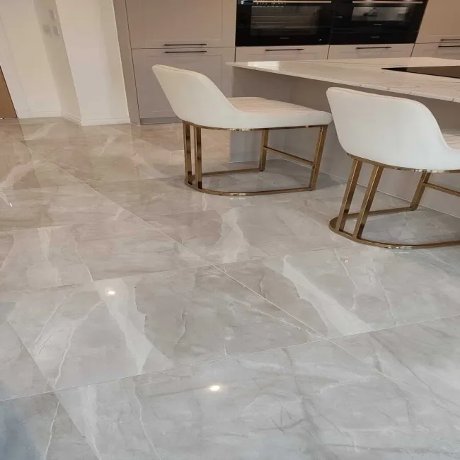 Alessia Light Grey Marble Effect Polished Porcelain Floor Tile