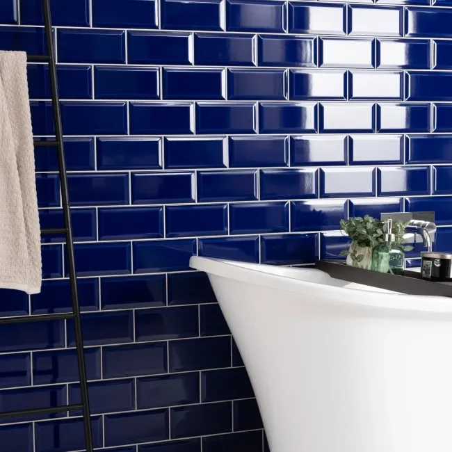 Metro Bevelled Victorian Cobalt Blue Gloss Ceramic Wall Tile