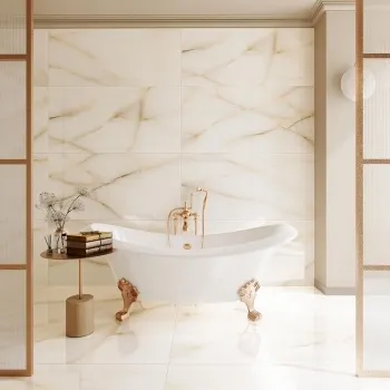 Classic Cream Onyx Marble Effect Polished Porcelain Tile