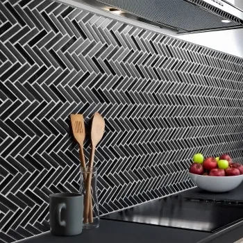 Chapel Herringbone Black Mixed Mosaic