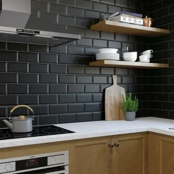 Metro Matt Black Wall Tiles Kitchen Roomset